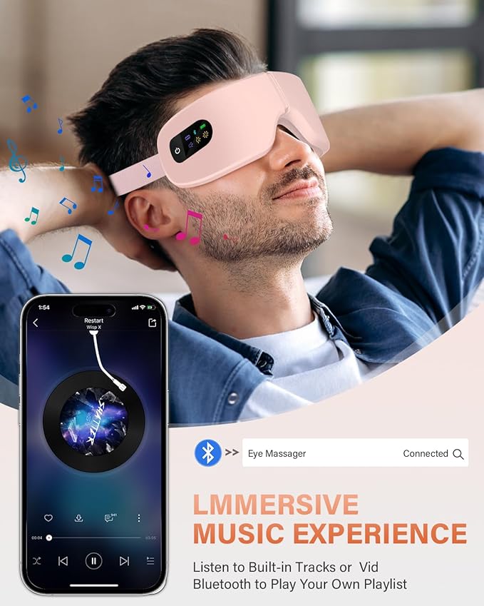 Eye Massager with Heat, 7 Heating and Vibration Modes, Eye Mask, Birthday Gifts for Women, Men, Friend, Mom and Dad, Sleep Mask for Relax, Migraine Relief, Improve Sleep, Pink