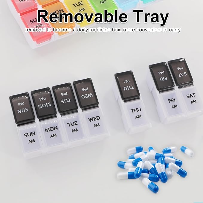 2 PCS Pill Organizer 2 Times a Day for Easy Tracking, Cute Weekly Pill Organizer for Vitamins, Fish Oil, Supplements, Medicines (Colorful/White and Black)