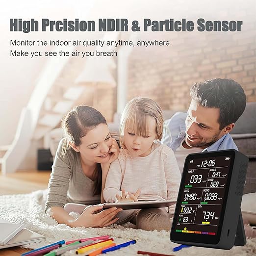 Professional Indoor Air Quality Monitor with AQI Alerts, Portable Real-Time Detector for Home, Car, Plants & Pet
