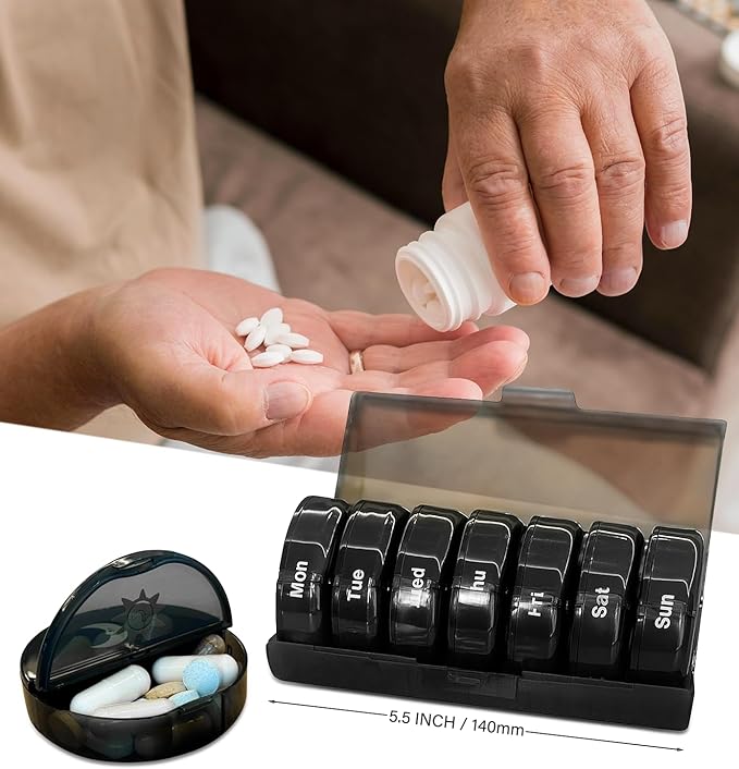 Pill Organizer 2 Times a Day AM PM, Weekly 7 Day Medication Organizer, Large Capacity Pill Box for Vitamins, Fish Oil & Supplements – Travel Pill Case
