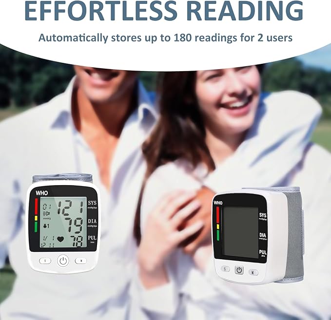 Blood Pressure Monitor, Irregular Heartbeat Detector, Automatic BP Monitor 90x2 Reading Memory and Large LCD Display, USB Charging, Adjustable Wrist Cuff, Ideal for Home and Hospital