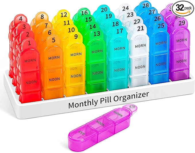 Daviky Monthly Pill Organizer 3 Times a Day, 30 Day Pill Organizer with Small Pill Box, One Month Medicine Organizer, 31 Day Pill Case Pill Container to Hold Vitamin, Supplement and Medication