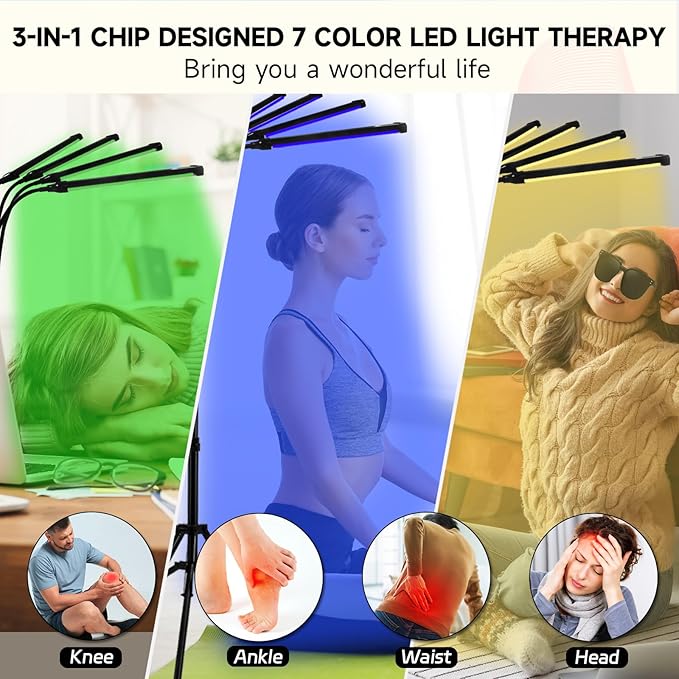Shyineyou Red Light Therapy for Body, 7 Colors LED Red Light Therapy Lamp with Base Timer, Deep 7 Color Therapy Device for Face, Leg, Knee, Back（7 Color）