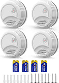 4 Pack Photoelectric Smoke Detector with 9V Battery Included Smoke Alarm, 10-Year Sensor, Test/Silence Button, Low Battery Warning, Easy Mount, Fire Alarm for Home Bedroom Living Room