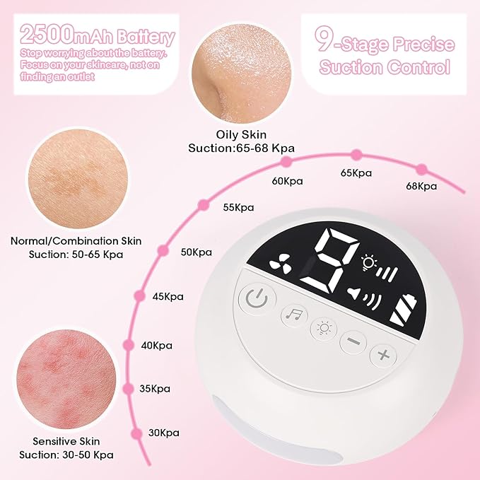 Pro Cordless Microdermabrasion Machine, Beauty Star Portable Facial Pore Vacuum Tool for Blackhead Removal, Glowing Skin, 3 Diamond Tips & 9-Setting Suction, Home and Salon Use