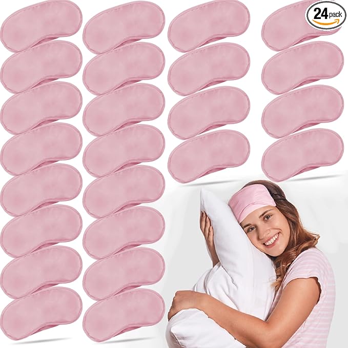 24 Pack Blindfold Eye Mask Cover Sleep Mask for Party Games Travel Sleep Team Build Party Supply with Adjustable Strap for Women Men Kids, Pink