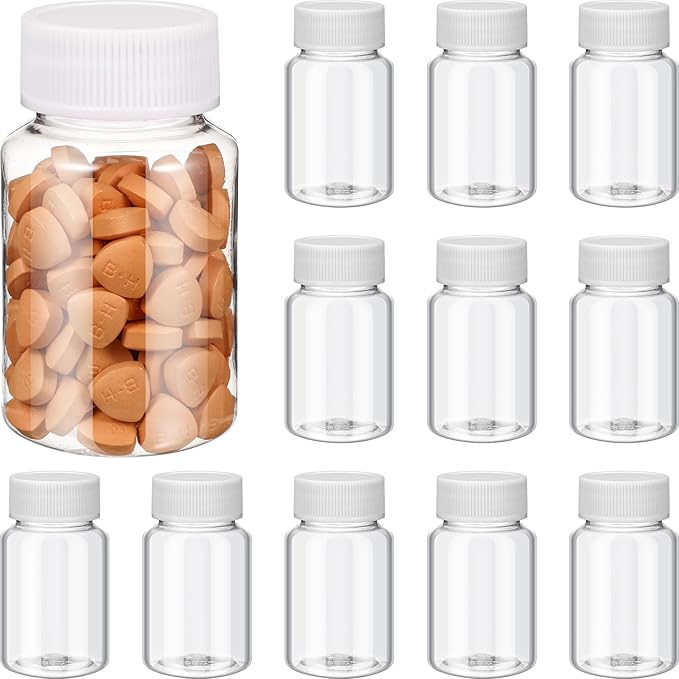 minkissy Pet Clear Plastic Pill Bottles with Screw Caps 3.14X1.77X1.77 Inch Medicine Storage Containers for Tablets Capsules and Liquids Leakproof Dispenser for Travel and Home Use