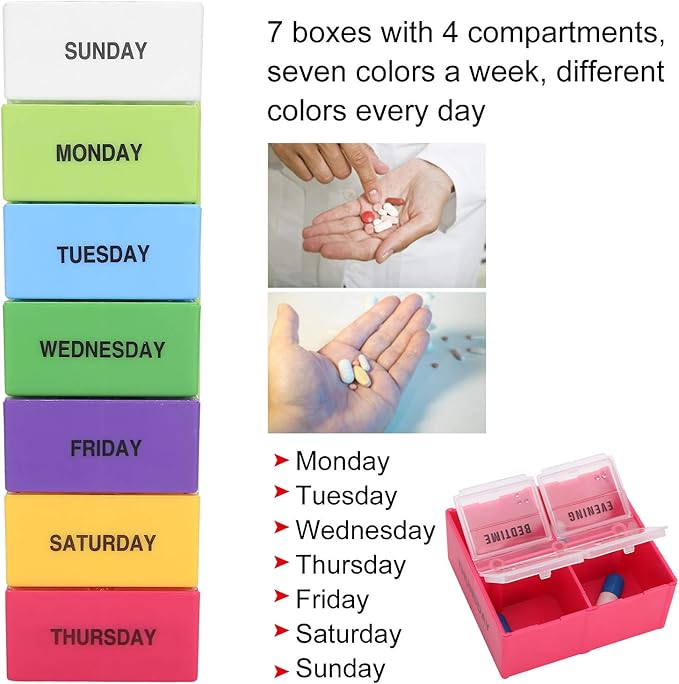 ZJchao Weekly Portable Pills Organizer Box Container 4 Times a Day Large Capacity Weekly Jewelry Case for Pills Vitamin Fish Oil Supplements