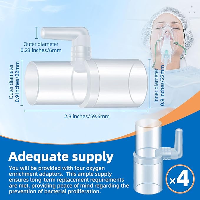 4 Pack CPAP Hose Adapter,CPAP Oxygen Enrichment Adapter,Universal Tube Connector for CPAP Tubing Hose,Oxygen Supplies
