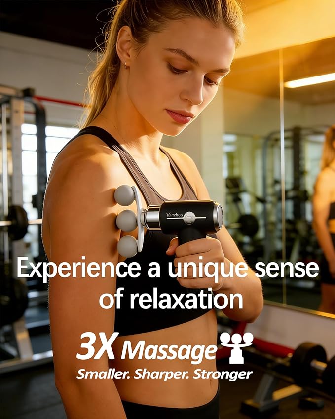 Mini Massage Gun Deep Tissue, Portable Handheld Massage Gun for Muscle Recovery, Quiet Percussion Massager with 9 Heads, USB-C Rechargeable Massage Gun for Travel, Gym & Office, Matte Black