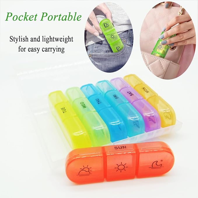 Pill Organizer Case Large Capacity, Dual Protection Pill Box 7 Day Daily, 3 Times a Day, Travel 21 Compartment Medicine Dispenser Weekly Planner for Vitamin, Medication, Fish Oil, Supplements