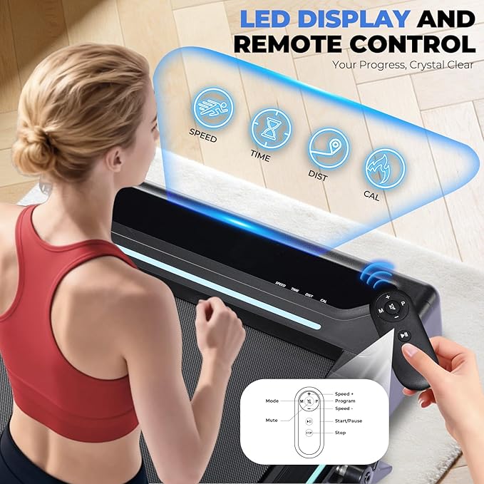 GORISE Walking Pad Treadmill with Adjustable Height Handle Bar, 3HP Quiet Foldable Under Desk Treadmill, Portable Treadmills for Home 350LBS with Remote Control LED Display