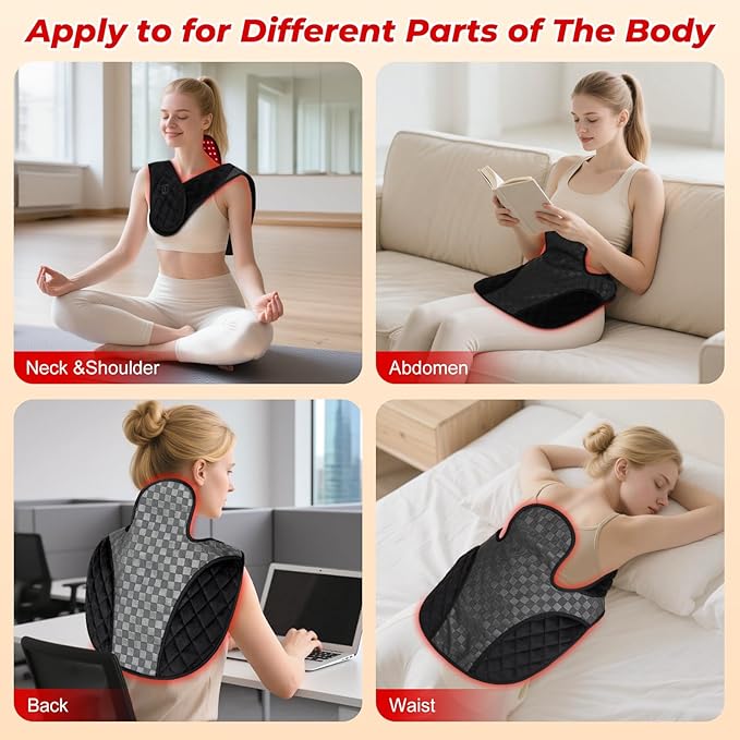 Cholas Red Light Therapy for Body, 3-in-1 Near Infrared Red Light Therapy for Shoulder Back Neck, 660nm and 850nm Wearable Red Light Pad with 3 Light Modes, for Office Home Use,Gift for Men Women