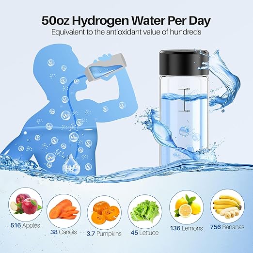 Hydrogen Water Bottle, 3Min 2200PPB Rapid Hydrogen Water Generator -SPE PEM Tech, 14OZ Portable Hydro Water Machine, Health Care Gifts for Husband, Wife, Family, Friends, Travel