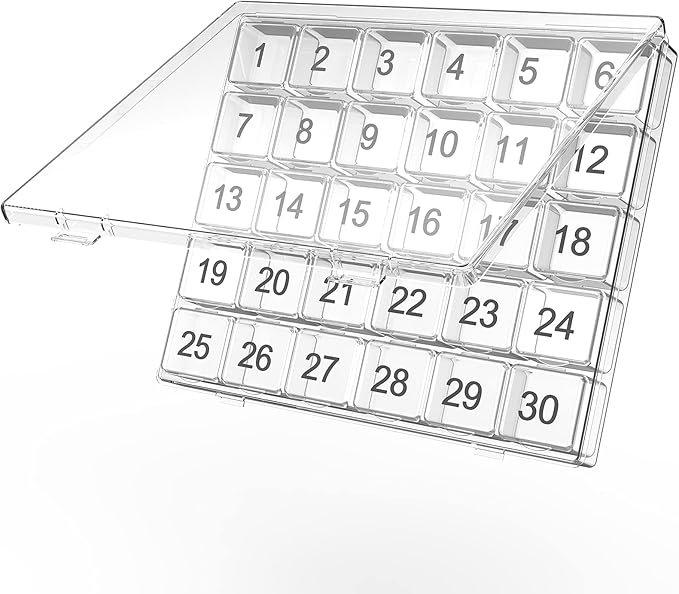 Monthly Pill Organizer - 30 Day Pill Box - Easy to Open - Large Compartments - Portable Case for Travel, Medicine Organizer for Vitamins (White)