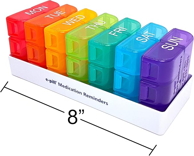 e-Pill 6 Times a Day 7 Day Weekly Pill Organizer – Large Capacity Rainbow Multicolor Pill Box for Vitamins & Medication