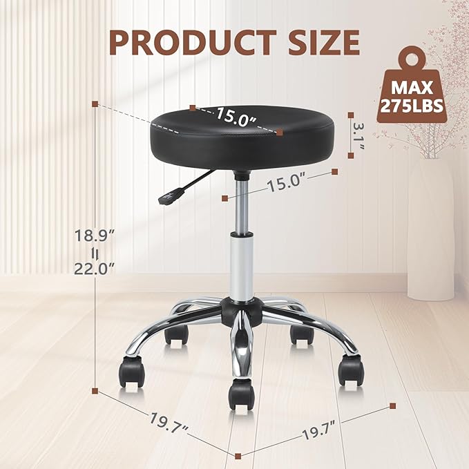 Set of 4 Round Rolling Stool Swivel with Wheels Adjustable Height Heavy Duty Wide Seat Drafting Stool Chair for Office Salon Massage Spa Medical Tattoo Beauty 4 Pack