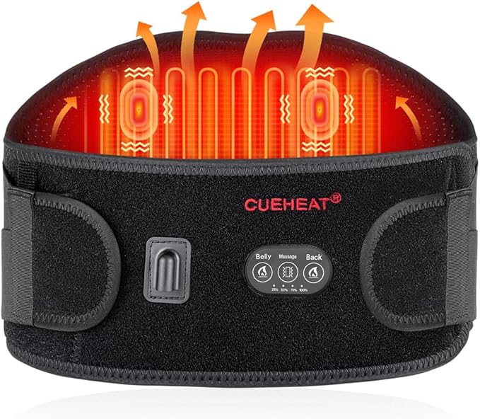 CUEHEAT Heated Waist Belt - Cordless Heating Pad for Low Back,FSA Eligible HSA, Electrical Heating and Massage, Rechargeable Battery Powered (Black Upgraded, 49 inches)