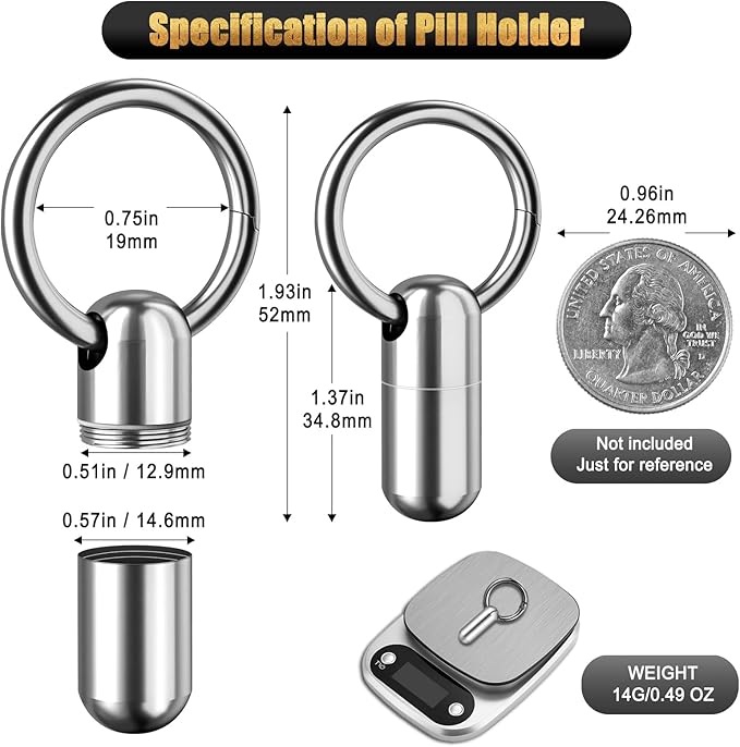 2-Be-Best Pill Holder with Keychain, Titanium Alloy Pill Container Keychain Waterproof Pill Case Portable Keychains Pill Holder Single Pill Case Pill Box for Travel Outdoor Gift Pills Container