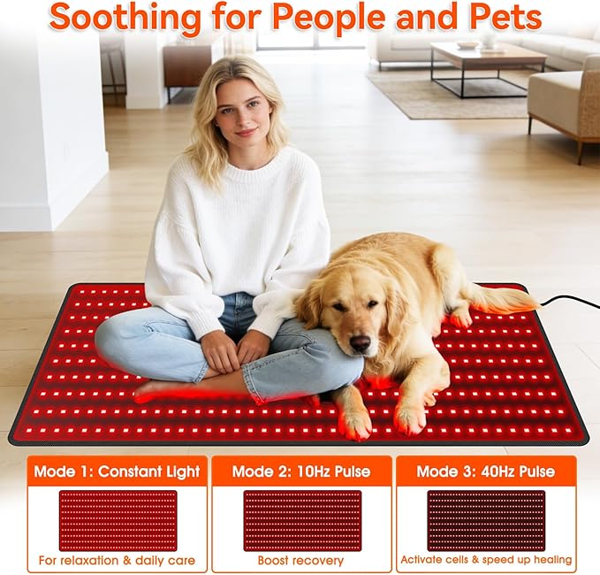Red Light Therapy Mat for Body, Large 39"x24" Infrared Light Pad with 400 LEDs Tri-Chip 660nm & 850nm, Red Light Blanket for Back Belly Muscle Knee Joints, 10Hz/40Hz Pulsing, 9 Timer, Max 60W