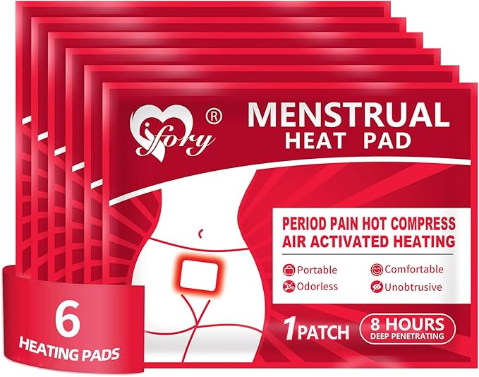 Heating Patches for Period Cramps, Menstrual Heat Therapy Patches, Adhesive Heat Patches- 6 Pack Hot Compress Warm Wrap, Travel Essentials for Women