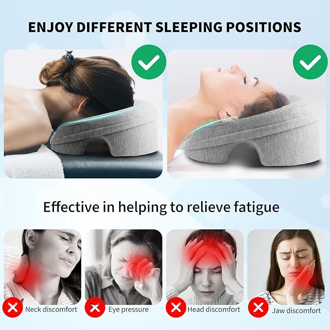 Face Down Pillow for Massage Table, Massage Headrest for Bed, Stomach Sleeping Pillow with Face Cradle Pad, BBL Pillow After Surgery Post Eye Surgery Recovery, Massage Pillow with Removable Cover Grey