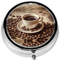 Retro Coffee Mug Beans Pill Box 3 Compartment Pill Case, Portable Medicine Pill Organizer for Pocket Purse Pill Box Decorative Metal Medicine Vitamin Organizer