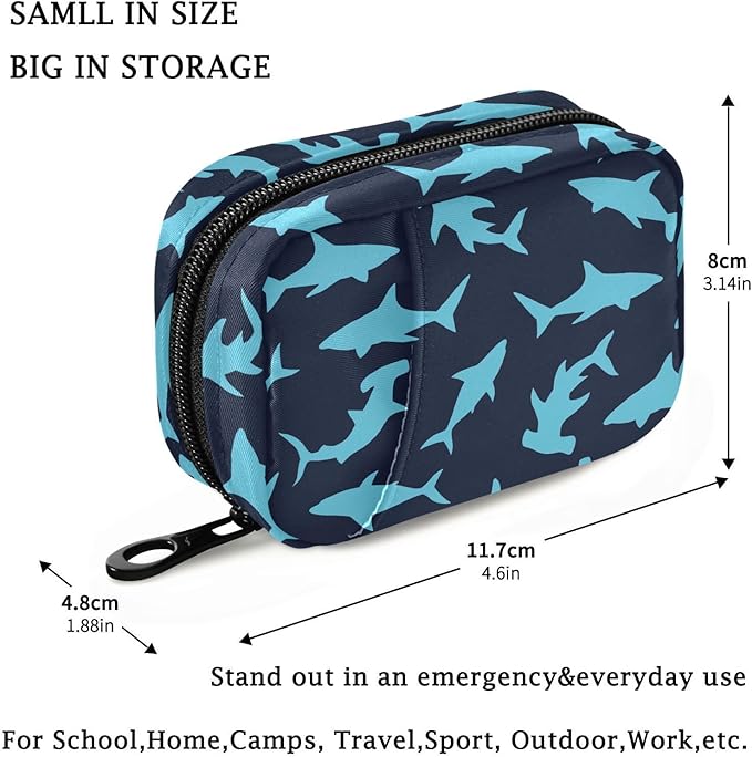 Fustylead Sharks Pill Organizer Case with Zipper 2 Times A Day for Vitamin and Supplement, 7 Day Travel Organizer Medicine Case