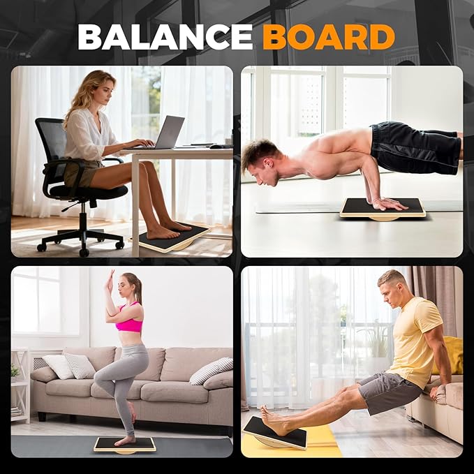 Wooden Rocker Balance Board for Adults Anti-Slip 350LBS Balance Trainer for Standing Desk, Physical Therapy & Core Strength – Durable Wooden Rocker Board for Office & Rehab