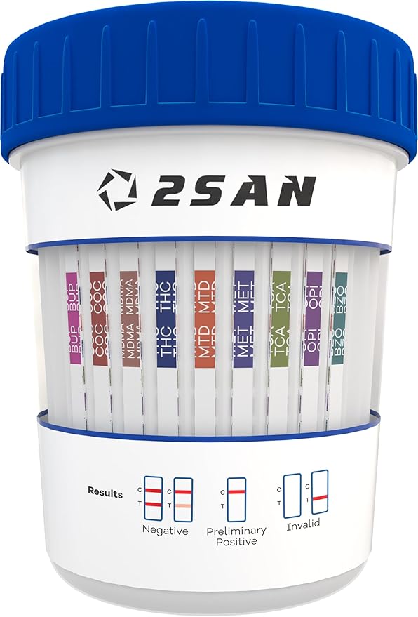 2San 14-Panel Drug Test Cup – Fast 5-Min Results – Screens for THC Cocaine Meth Opiates PCP MDMA Oxy & More – Accurate at-Home Urine Test Kit