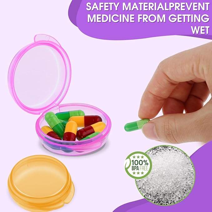 35 Pcs Mini Pill Organizer Portable Travel Pill Box Small Plastic Storage Containers Cute Pill Container Holder Round Pill Case Earplug Case Medicine Dispenser for Pocket Purse