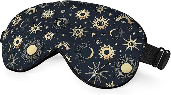Mystical Night Eye Mask Sleeping Mask Gold Sun Moon and Stars Space Galaxy Black Sleep Masks Silky Soft Eye Cover for Women Men Shading Blindfold for Air Travel Sleeping