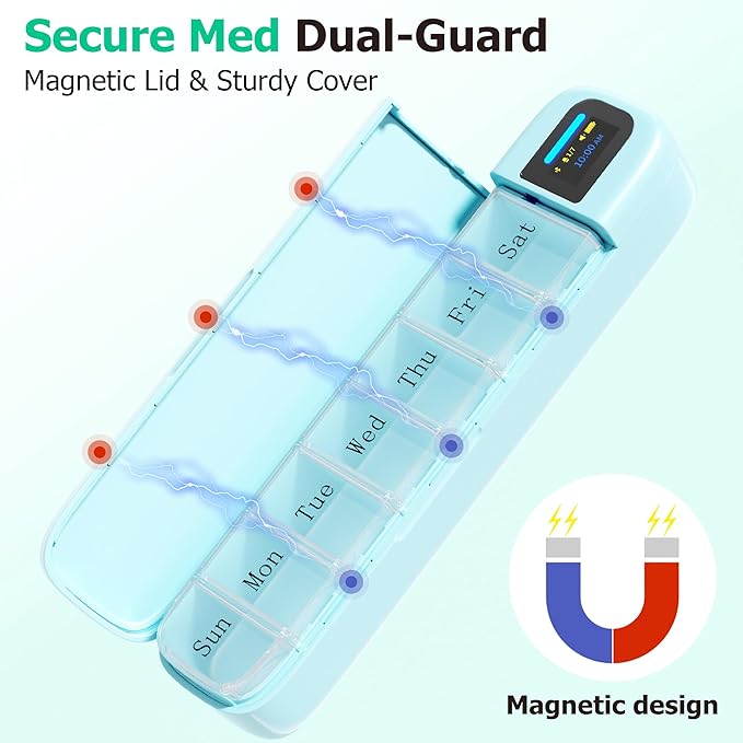 Daviky Smart Pill Organizer with Alarm, Bluetooth Daily Once a Day Pill Box 7 Day with APP, Weekly Travel Pill Case, Portable Pill Reminder for Medicines, Supplements and Vitamins(Green)