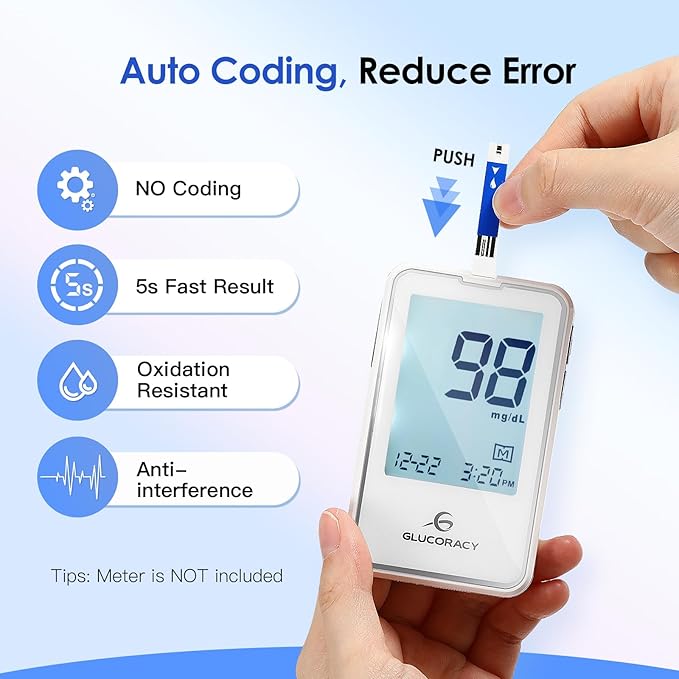 Glucoracy 300 Counts Blood Glucose Test Strips, Only Works with Glucoracy G-425-2/G-425 Blood Sugar Monitor, Self Diabetes Blood Glucose Home Monitoring, 6 Vials 50 Pieces Per Vial