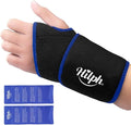 Hilph Wrist Ice Pack Wrap, Reusable Wrist Brace with 2 Gel Hot Cold Compression Packs for Injuries, Hand Ice Pack for Carpal Tunnel, Rheumatoid, Tendonitis, Swelling, Black