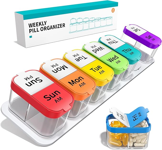 Daviky Extra Large Weekly Pill Organizer 2 Times a Day, XXL AM PM Pill Organizer 7 Day, Big Pill Case with Large Compartments, Daily Medicine Box to Hold Vitamin, Supplement and Medication