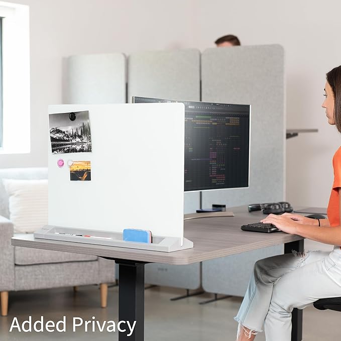 VIVO Freestanding Glass 23 x 19 inch Tabletop Magnetic Dry Erase Board, Portable Privacy Divider, Reversible Double-Sided Whiteboard Panel Partition, Storage Trays, School Home Office, DESK-WB23G