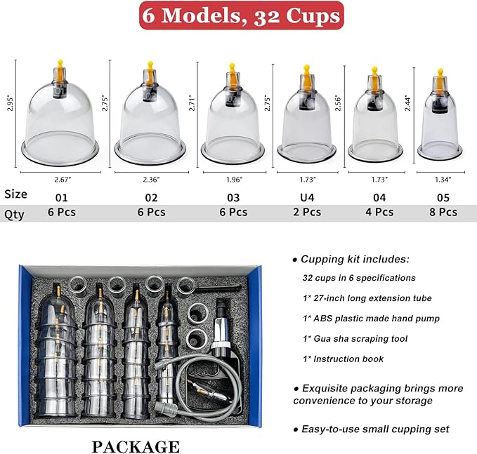 Cupping Set, 32 Cups Cupping Kit for Massage Therapy, Professional Chinese Therapy Set for Back Massage, Pain Relief