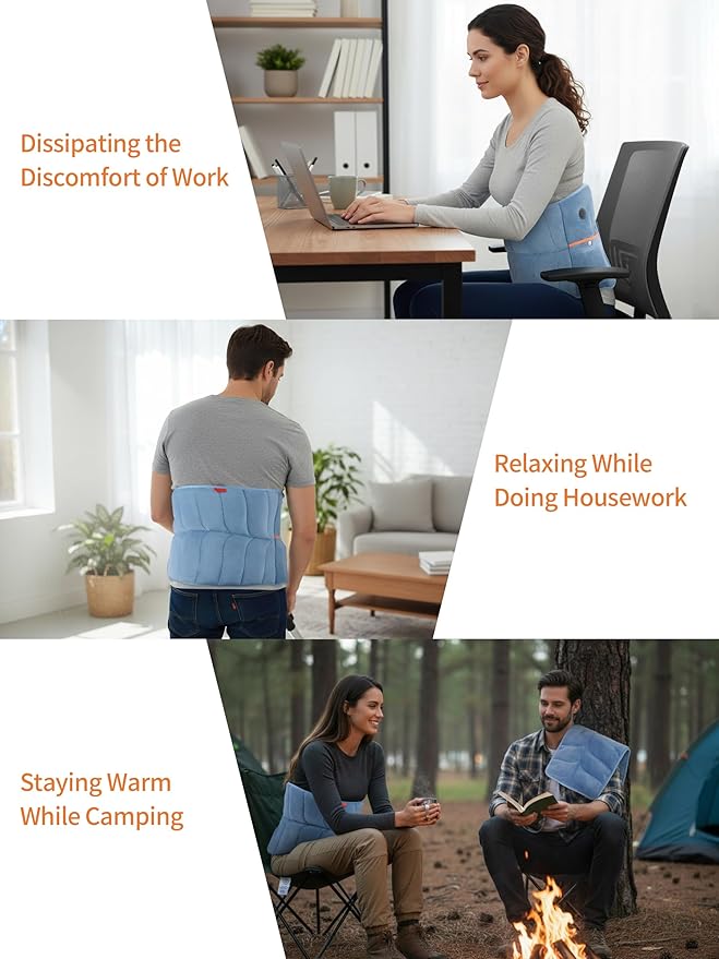 Portable Heating Pad with 12V 15000mAh Battery,Weighted Heating Pad with 3 Heat Levels,Electric Cordless Heat Pad for Back,Neck,Shoulder,Abdomen,Leg,12"x24",Indoor & Outdoor Travel