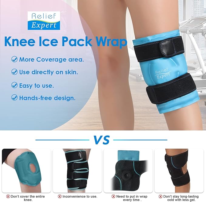 Relief Expert Knee Ice Pack Wrap Around Entire Knee, Large Ice Pack for Leg Soothing Discomfort, Reusable Ice Wraps with Cold Compress for Musclar Relaxation, Post-Workout Recovery,L