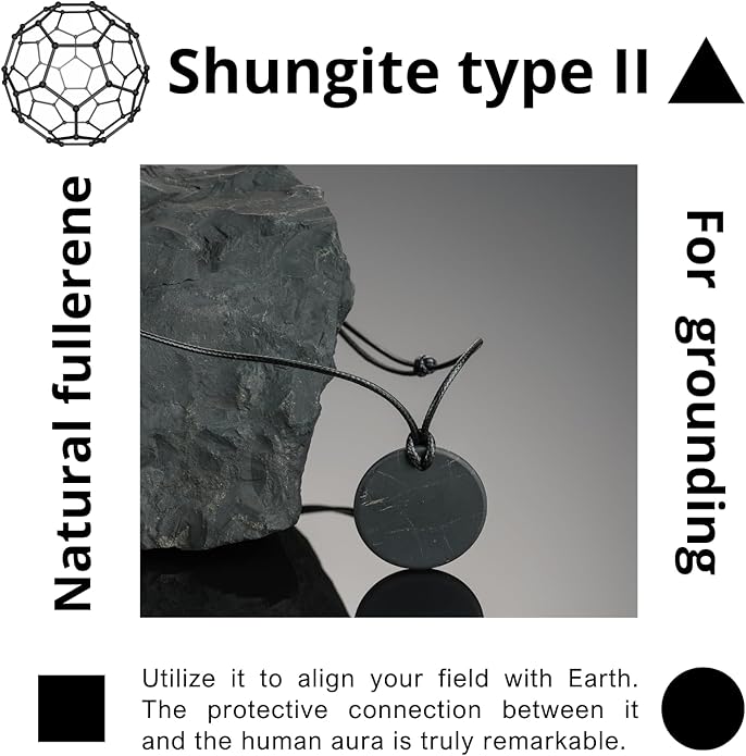 Shungite Pendant Necklace - Harmonizing Shield Defense - Wearable Shungite Crystal for Stress Down and Vitality Up - Shungites Stones from Russian Mine