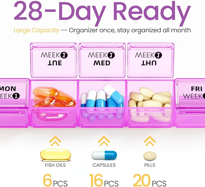 Betife Monthly Pill Organizer 1 Time a Day, 4 Weekly Pill Box Organizer Once a Day, 30 Day Large Pill Case for Travel, 31 Day Daily Medcine Container for Vitamins, Supplement & Medication (White)