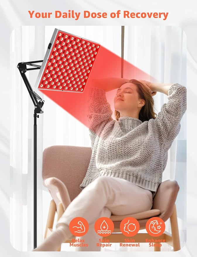 Red Light Therapy for Face, Infrared Light Therapy Lamp with Adjustable Stand, 225 LEDs, 660nm Deep Red and 850nm Near Infrared Panel Device at Home for Skin Vitality, Pain Relief, Full Body