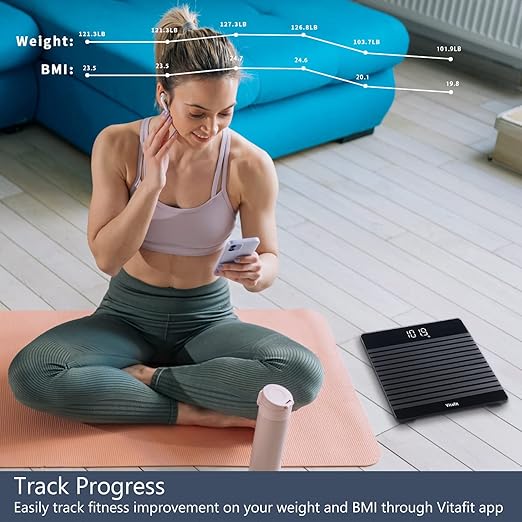 Vitafit Anti-Slip Smart Digital Bathroom Scale for Body Weight, High Accuracy Assured by Weighing Professional Since 2001, BMI with App,Black