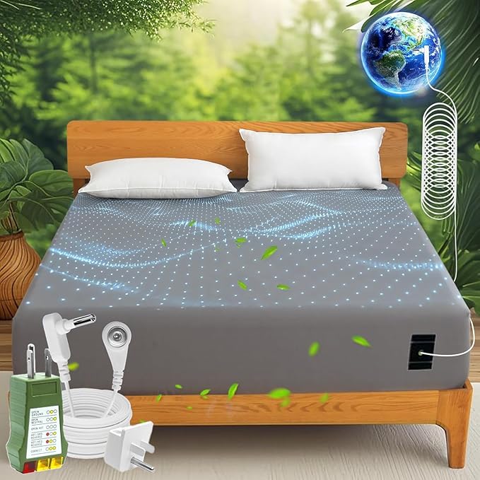 Grounding Sheets King Size 76x80x13.5 Inches – Organic Cotton with Silver, Gray Fitted Earthing Sheets for Overall Improved Wellbeing, with 15 ft Grounding Cord
