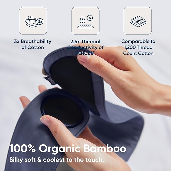 Vesta 100% Bamboo Viscose Sleep Mask, Silky Soft, Adjustable, Full-Size for Total Blackout, Perfect for Sleep, Travel & Nap, Includes Travel Bag and Gift Box (Pacific Blue, Pack of 1)