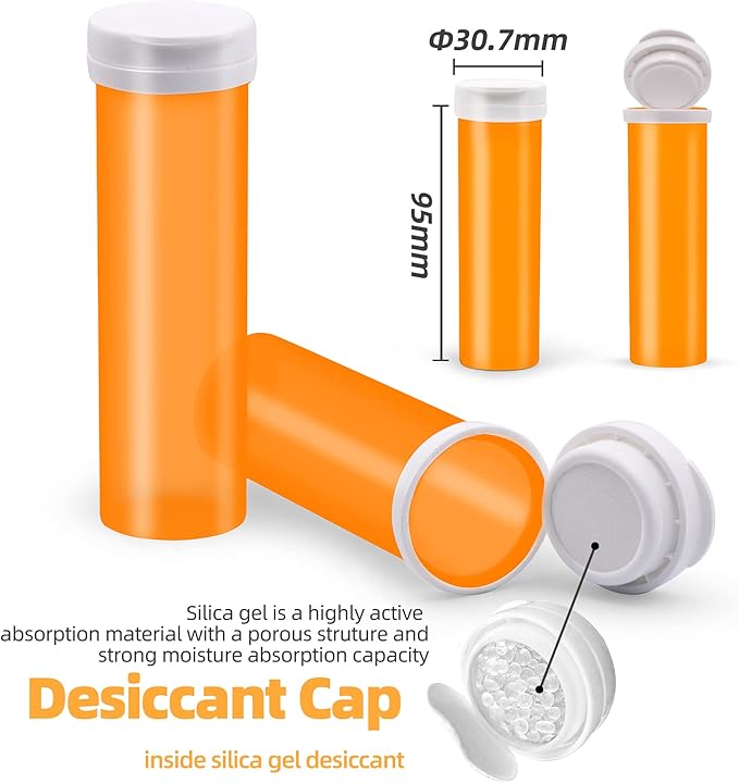 Pill Bottle with Desiccant Cap, Medicine Bottle, Pill Bottles Empty with Caps, Empty Pill Bottles (11 Dram, 36 Pack)