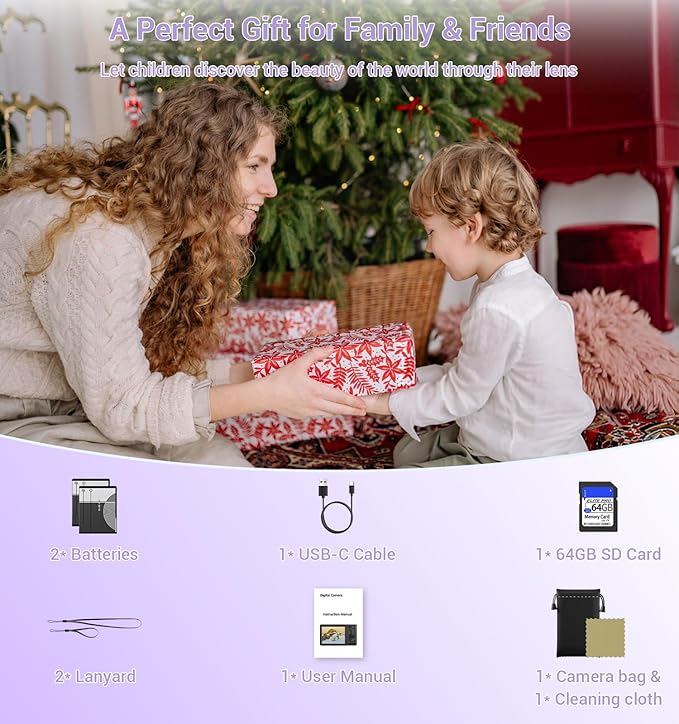 Digital Camera, 2026 Upgraded FHD 4K Camera Digital with 16X Zoom, Small Portable Camera with 64GB Memory Card 2 Batteries, Compact Travel Digital Camera for Beginners Students Boys Girls