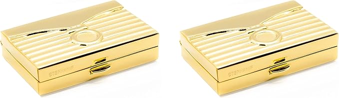 Set of 2 Rectangular-Shaped Pocket Purse Pill Box & Organizer with Dual Compartments (Gold Envelope)