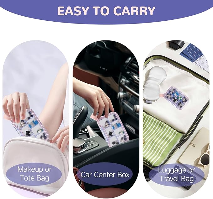 New Weekly Pill Organizer, Moisture-Proof Storage Case, Daily Travel Pill Storage Container, Travel Pill Box – Suitable for Vitamins, Dietary Supplements & Fish Oil(Purple)
